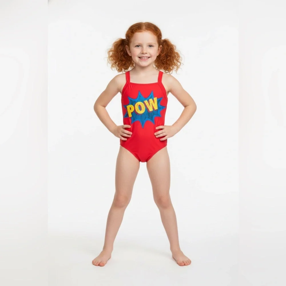 Submarine 1 pc Little Girls Comic‎ Book Print Swimsuit sz 6 fits 4/5